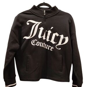 "Juicy Couture" Sz. L, 1/2 Zip, Black Unisex Cropped Sweatshirt. 21in   P2P....